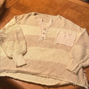 Free People Cream and Tan Knit Sweater